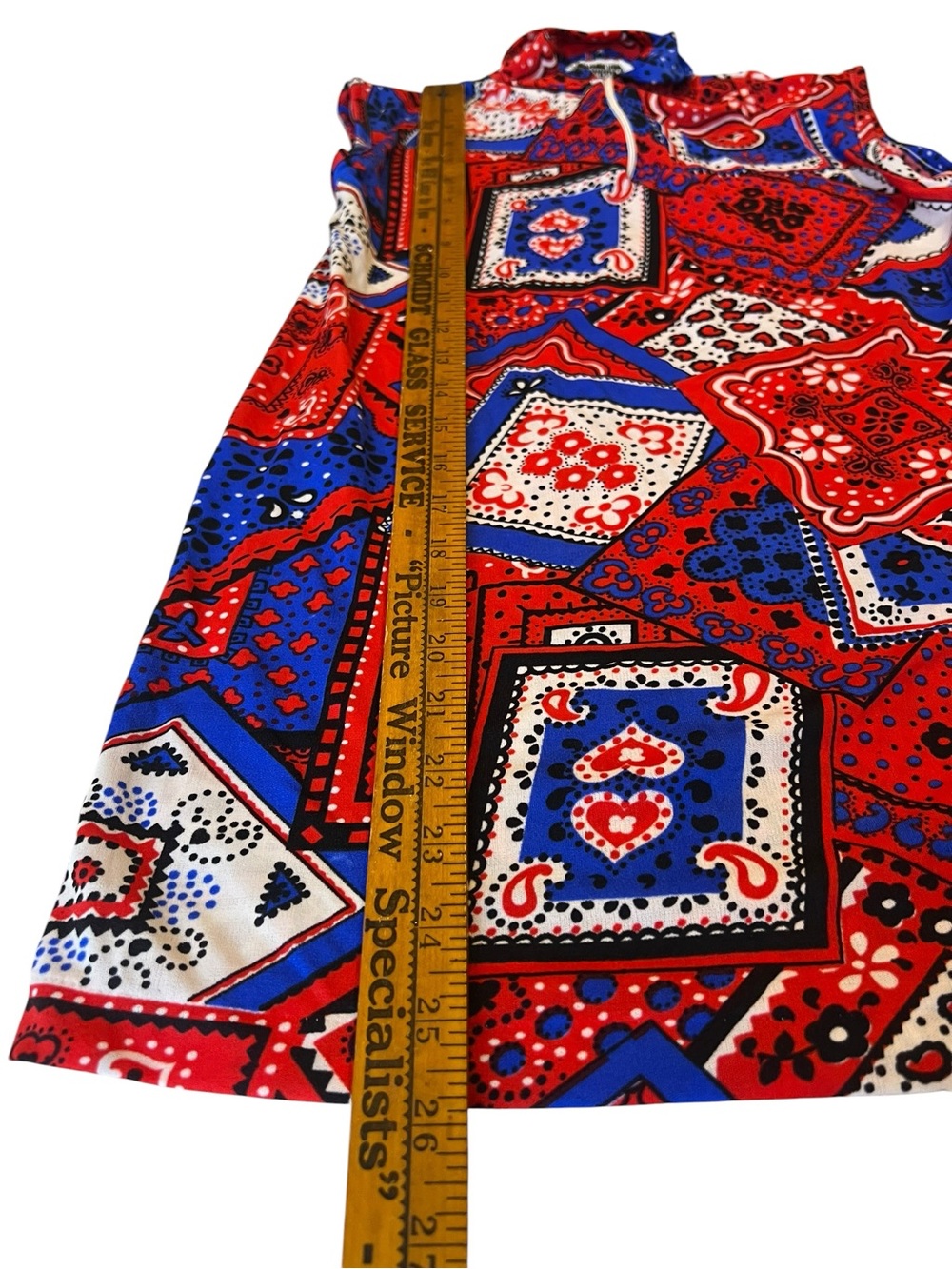 Vintage 1970s Bandana Patchwork Tunic Top Mod Patriotic Red White Blue Medium - Picture 9 of 10